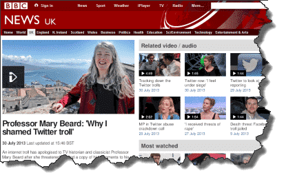 Screenshot of BBC News item on Mary Beard