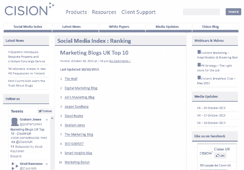 Screen shot of Cision