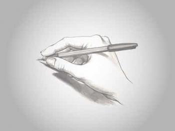Drawing depicting hand writing with pen