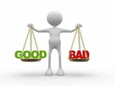 3d people - man, person with words good or bad in balance