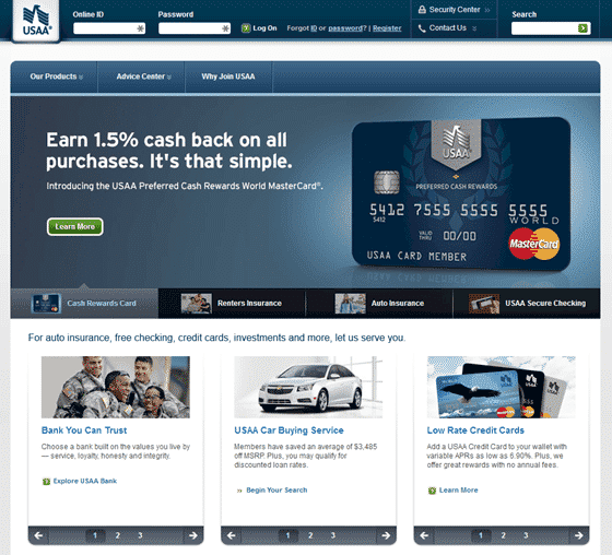 Screenshot of USAA.com