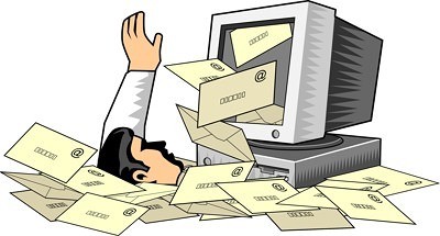 Cartoon of man being swamped by email