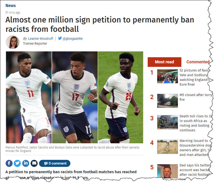 Racist abuse online makes the news