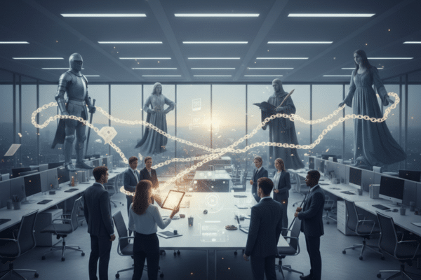 Mock up of ghosts in an office setting